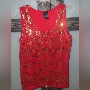 Shiny red top with gold sequins!